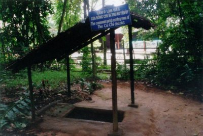 At the Cu Chi tunnels. Read the sign.